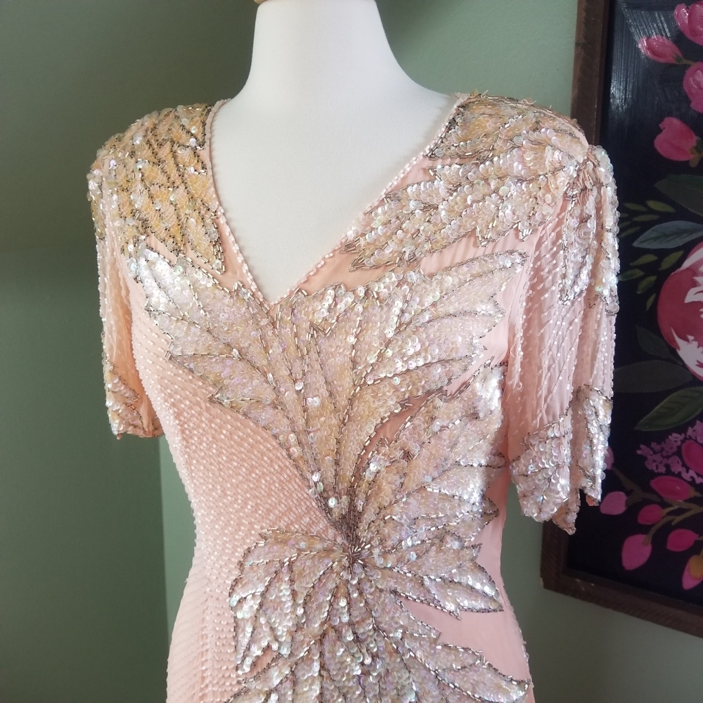Sequin beaded Pink Gatsby occasion dress for wedding or Special Event Size L